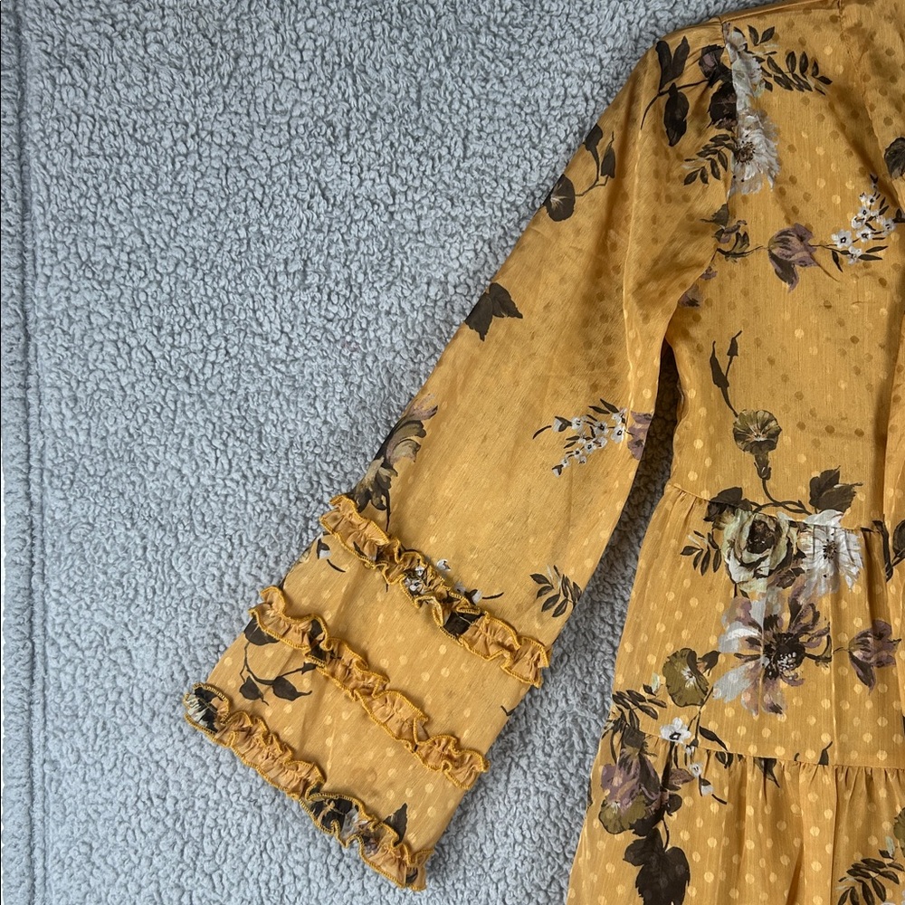 NWT BTFL-life (FreePeople) Tiered Long Sleeve Tie Neck Floral Dress Size S - Picture 8 of 16